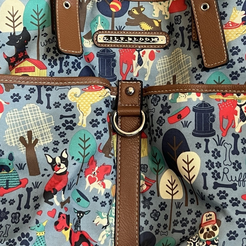 Lily Bloom Shoulder Bag Who Let the Dogs Out Multi Pocket 3 Compartments - Picture 3 of 16